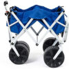 All Terrain Beach Wagon with Side Table|Heavy Duty Collapsible Folding Cart with Large Wheels for Beach Day, Picnic, Camping, Outdoor Activities | Blue/White