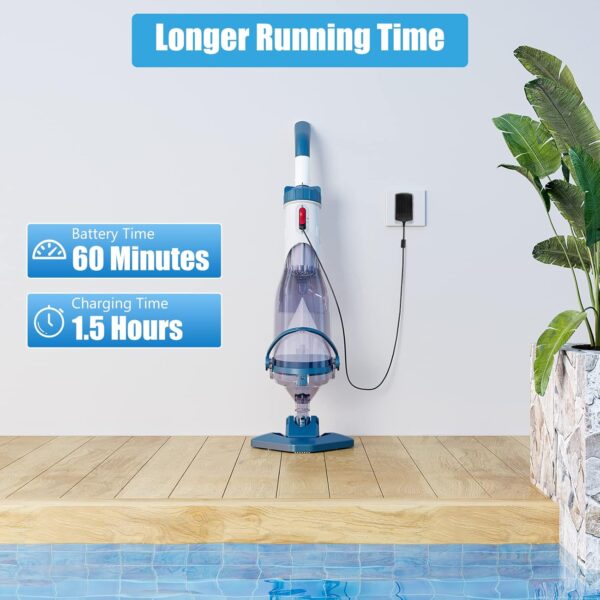 fc7af4727c6b451d8bf6eec56853d942 Pool Vacuum for Above Ground Pool with a Telescopic Pole, Running time up to 1H, T403 Handheld Rechargeable Pool Cleaner with Powerful Suction up to 18.5 gallons/min, Ideal for Leaves, Debris