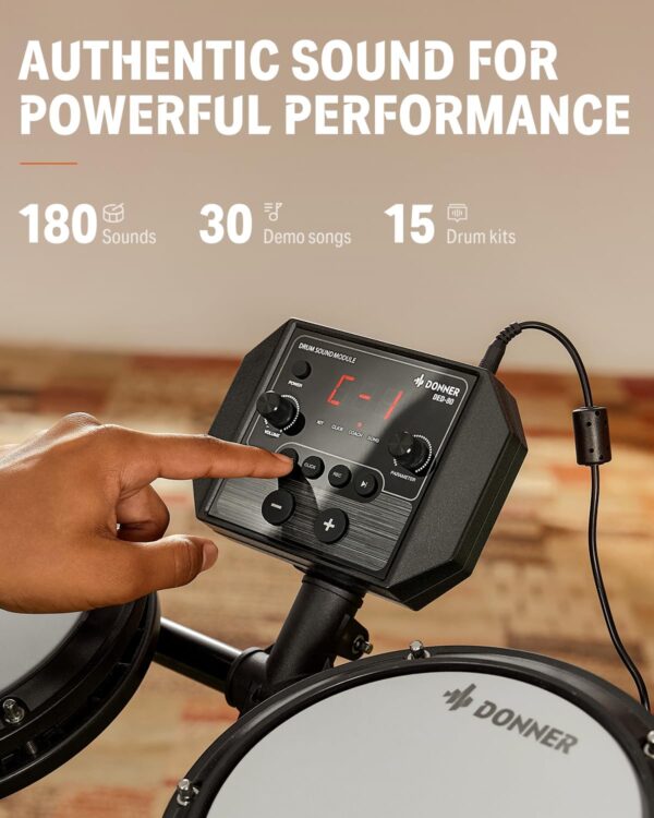 fcae09c6b5a44808859be23da6ed8ae2 Donner DED-80 Electronic Drum Set, Electric Drum Set for Beginner with 4 Quiet Mesh Drum Pads, 2 Switch Pedal, 180+ Sounds, Throne, On-Ear Headphones, Sticks, and Melodics Lessons Included.