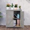 Potting Bench with Storage Cabinet and Metal Table Top for Outdoor Patio, Garden Furniture Wood Workstation