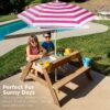 Best Choice Products Kids 3-in-1 Outdoor Convertible Activity Sand & Water Picnic Table w/ Umbrella - Natural/Dark Pink
