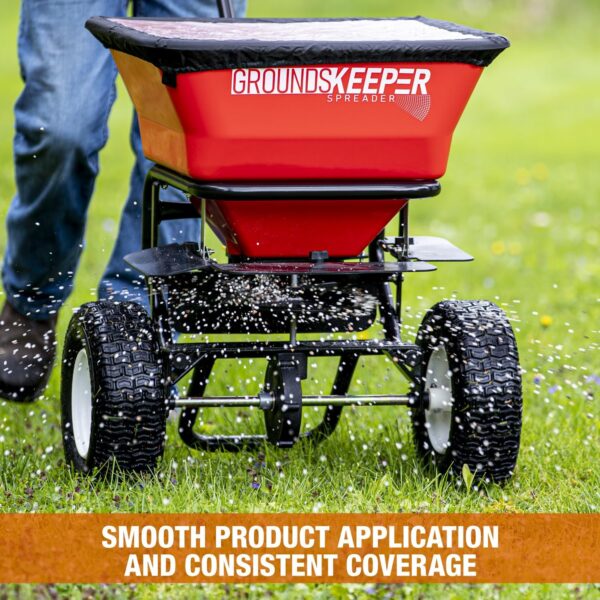 fd4dde41e7ec484fa079c9981cf2a091 Buyers Products 3039632R Grounds Keeper Commercial Walk Behind Push Spreader, 100lb Capacity, For Salt, Ice & Snow Melt, Included Grate & Cover With Enclosed Gearbox for Protection