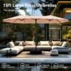 15ft Patio Umbrella Double-Sided Outdoor Market Extra Large Umbrella with Crank, Umbrella Base Included (Dark Red)