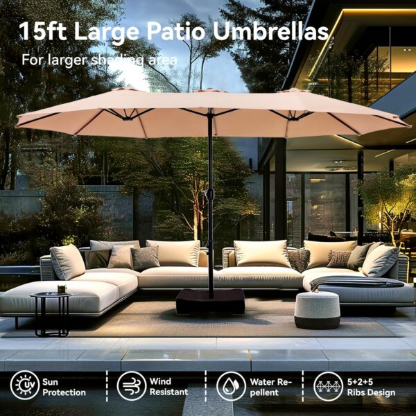 fed0bed22e054d3091afcbef5c41e6a4 15ft Patio Umbrella Double-Sided Outdoor Market Extra Large Umbrella with Crank, Umbrella Base Included (Dark Red)