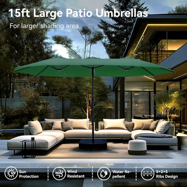 fef9dc57e5ff41139d9f440872159bcc 15ft Patio Umbrella Double-Sided Outdoor Market Extra Large Umbrella with Crank, Umbrella Base Included (Dark Red)
