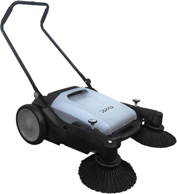 ff4d959c4ab64cd8b9841bba0fb19bbe Walk-Behind Outdoor Hand Push Floor Sweeper - 5.25 Gallon Capacity - 25.5" Sweeping Width - Sweeps up to 27,900 ft² / Hour, Grey