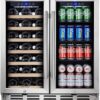 24 inch Wine Cooler, 46 Bottle - Dual Zone Built-in or Freestanding Fridge with Stainless Steel Reversible Glass Door, for Home, Kitchen, or Office.