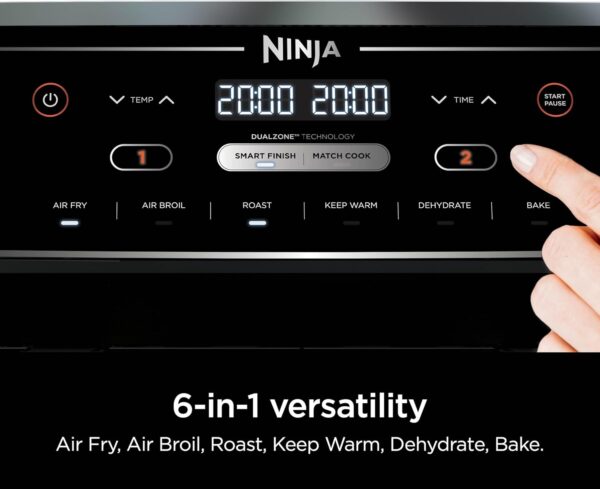 ffacf750a54e4a61939a0bdb6cd4b767 DZ401 Foodi 10 Quart 6-in-1 DualZone XL 2-Basket Air Fryer with 2 Independent Frying Baskets, Match Cook & Smart Finish to Roast, Broil, Dehydrate for Quick, Easy Family-Sized Meals, Grey