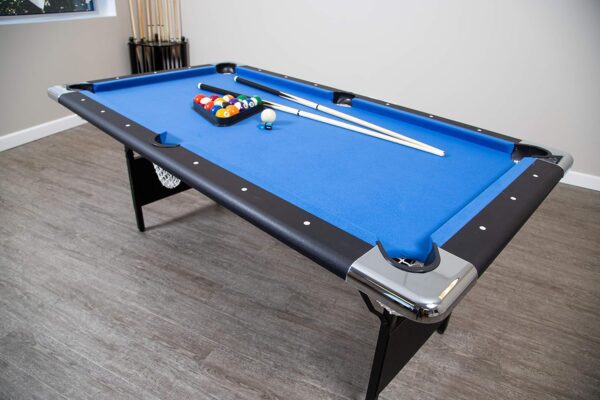 ffb870b245364b31968dd48ff7802bb1 Hathaway Fairmont 6 Ft Portable Pool Table, Adults Folding Billiards Tables for Game Room with Easy Foldable Storage, Includes Full Set of Billiard Balls, Cues, Chalk & Brush