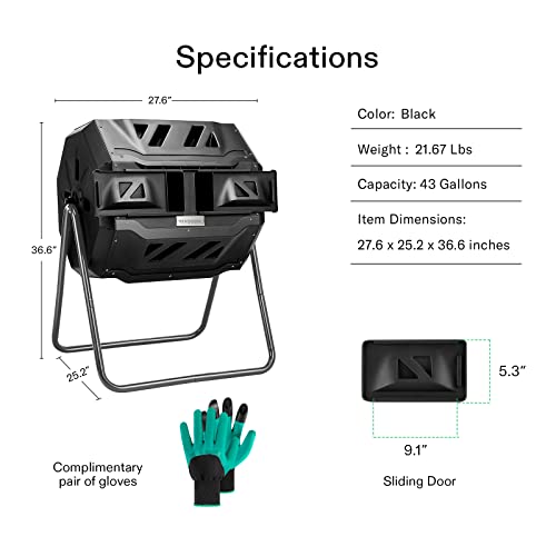 ffefc46d6fe8405fa49fbe1e1275bb57 VIVOSUN Outdoor Tumbling Composter Dual Rotating Batch Compost Bin, 43 Gallon Black Door