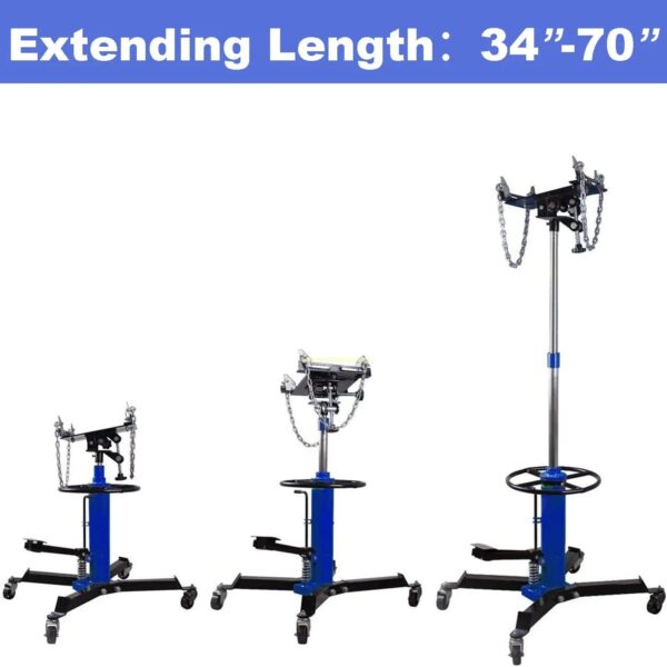 fff2ea426b224dbd8a33b93e21ae2523 1660 Pounds Hydraulic Car Transmission Jack Vertical Lift with 360° Swivel Wheel Pedal ,Blue,33"-70"(0.75Ton)