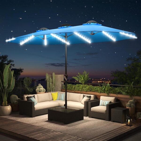fff65b0ae6ea4d14b1bcf30ca981a9b1 15ft Patio Umbrella with Solar Lights, Large Double Umbrella Outdoor, Rectangle 180''x106'' Umbrellas with 156 PCS LED Lights and Crank Handle for Backyard Deck Pool Shade in Black(1.9" Pole)